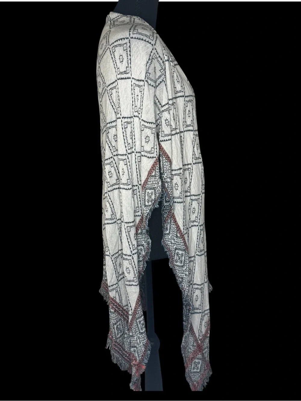 Ecote Ivory and Slate Geometric Knit Wrap with Pink Accents